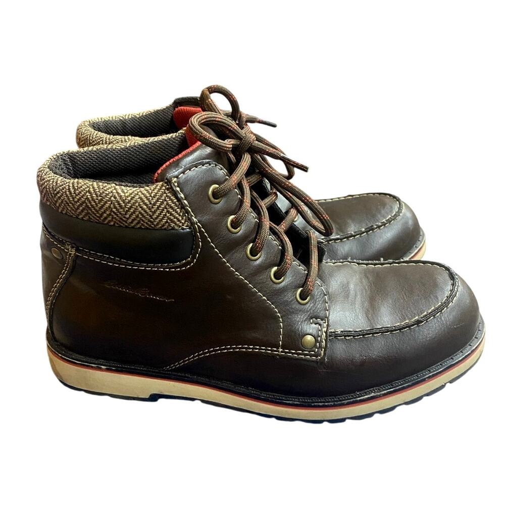 Eddie Bauer Tom Boots Mens Boys 5M Brown Leather Lace Up Ankle Cushion Padded - Picture 2 of 9